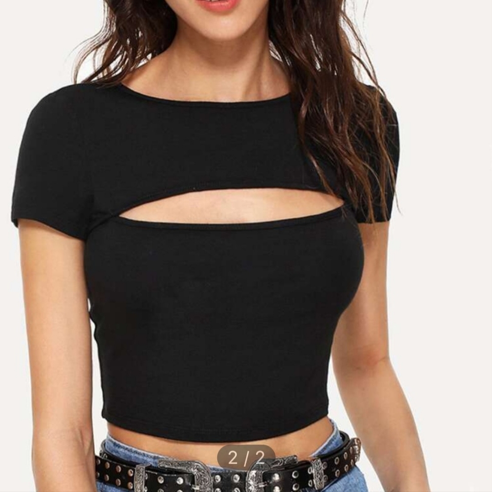 Shein, Solid crop tee, black. Size medium